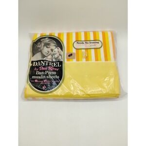 Vintage DAN RIVER  Dantrel Yellow & Gold Striped Fine Muslin MCM Twin Flat Sheet